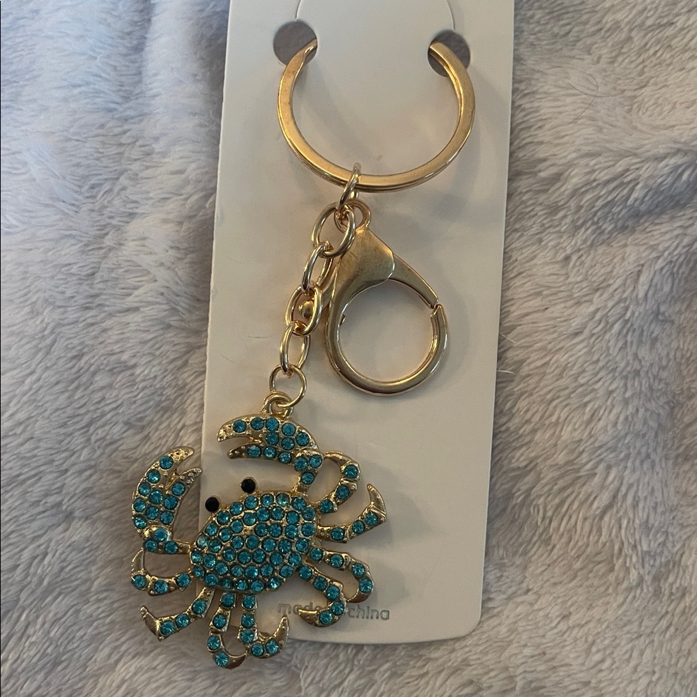 Blue Crab Keychain Gold Ring and lobster claw clasp purse bag charm